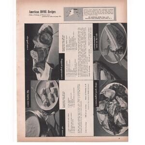 American Home Magazine Corn Recipe Cards Page Uncut Black and White 1950 Vintage